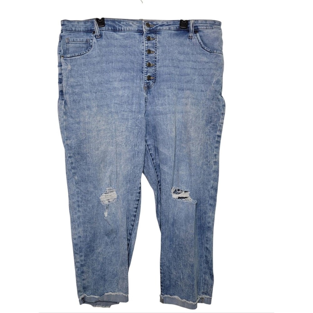 Sonoma Size 20W Straight Leg Cropped Distressed Raw Hem Denim Jeans Button Fly